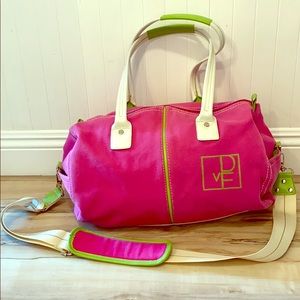 DVF small duffel bag hot pink and green